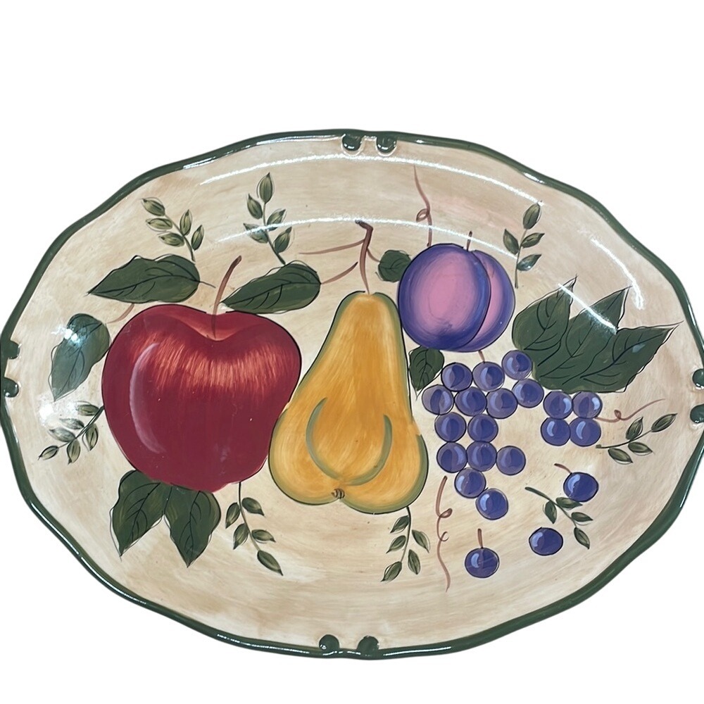 Hand Painted Fruit Platter Decorative Plate‎ Apple Pear Grapes Plum EUC